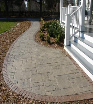 Stamped Concrete Patio - Old Brick Soldier Course 2' Radius with Grand Ashler Slate