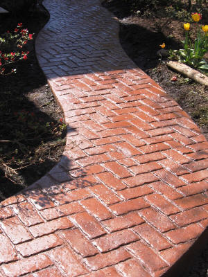 Stamped Concrete Walkway - Old Brick Herringbone
